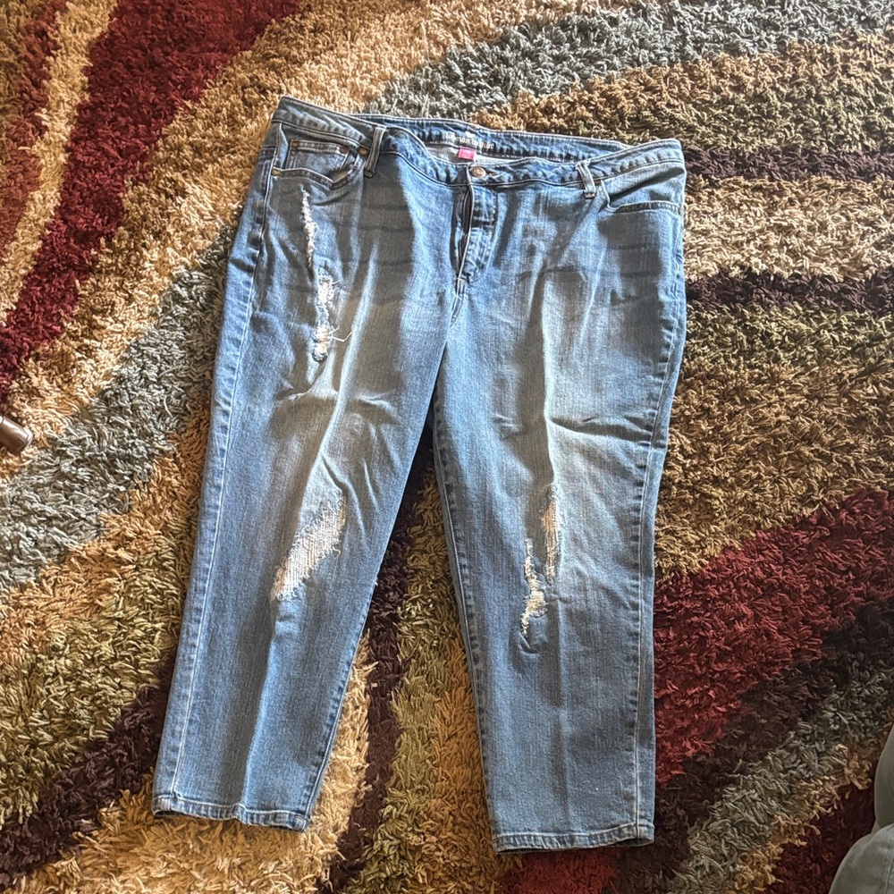 Woman Within Light Blue Distressed Ankle Jeans